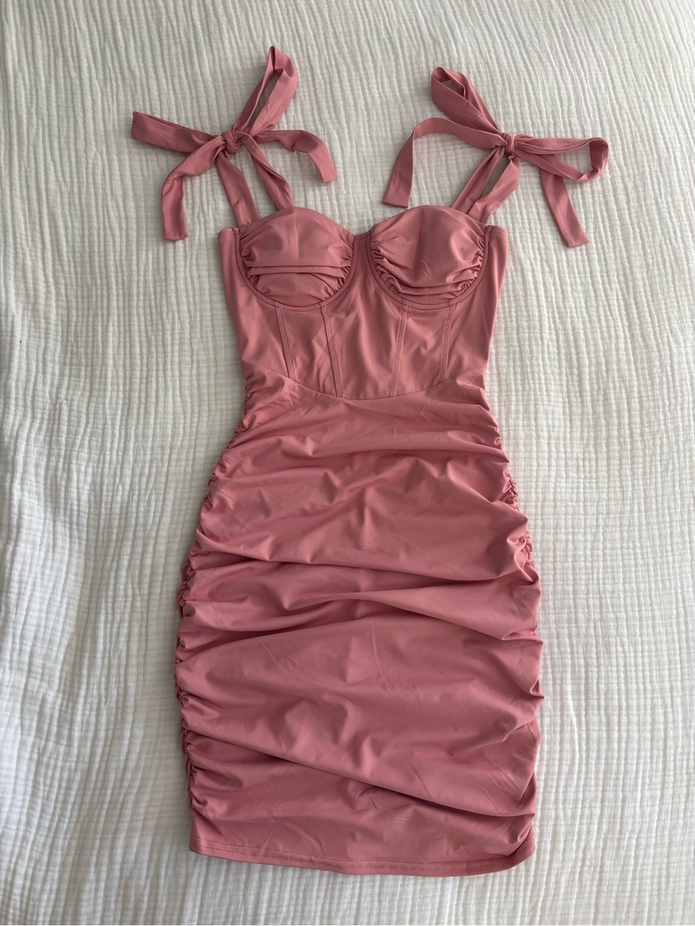 Windsor Rose Pink Tie-Shoulder Ruched Bust Mini Dress